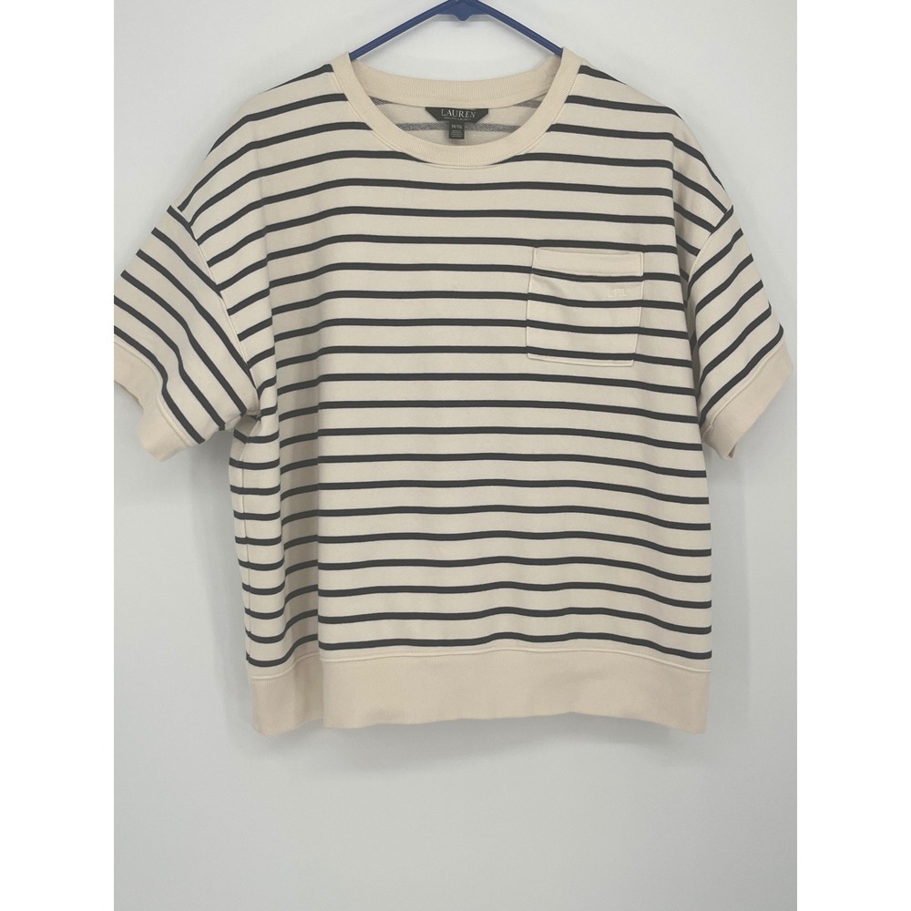 Lauren Ralph Lauren Striped Short Sleeve Sweatshirt Women 1X Navy White Y2K Vibe